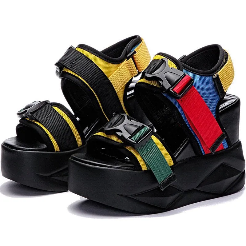 NAYIDUYUN  Sport Sandals Shoes Women Platform Wedges  High Heel