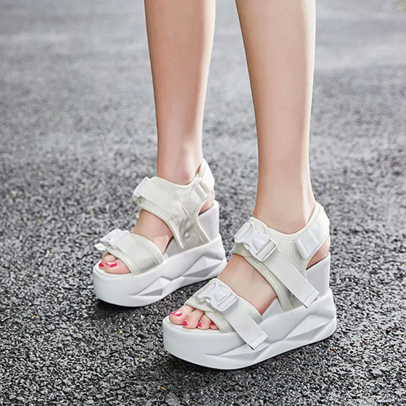 NAYIDUYUN  Sport Sandals Shoes Women Platform Wedges  High Heel