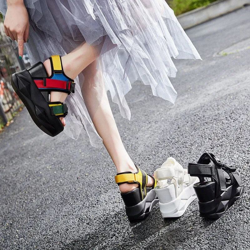 NAYIDUYUN  Sport Sandals Shoes Women Platform Wedges  High Heel