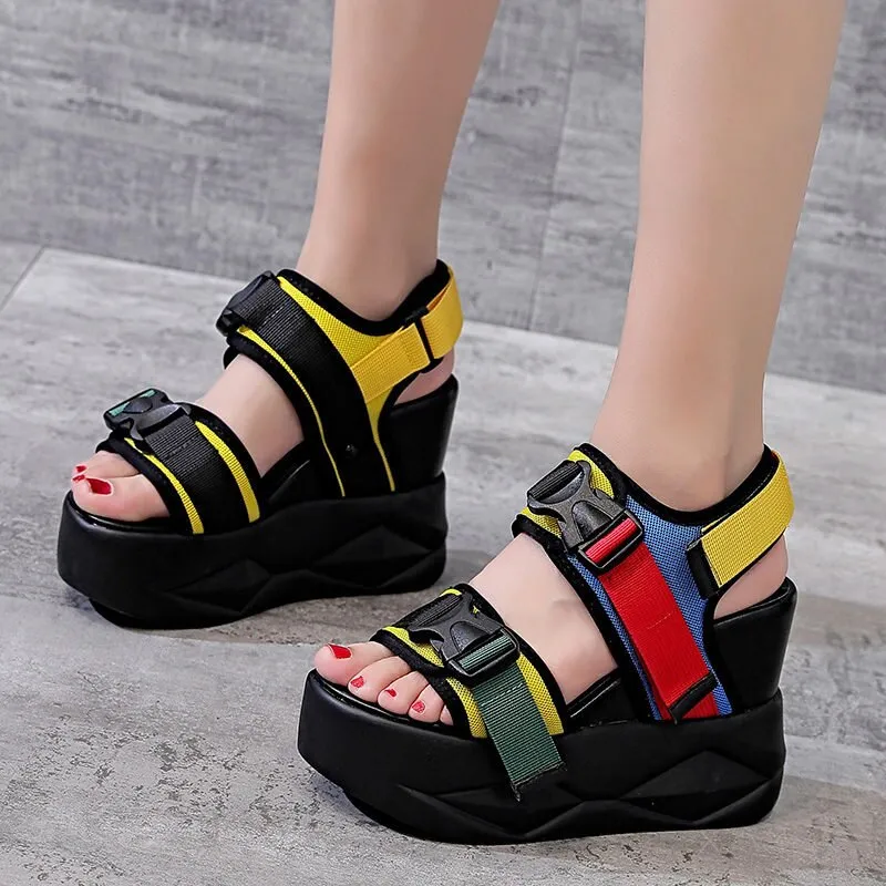 NAYIDUYUN  Sport Sandals Shoes Women Platform Wedges  High Heel