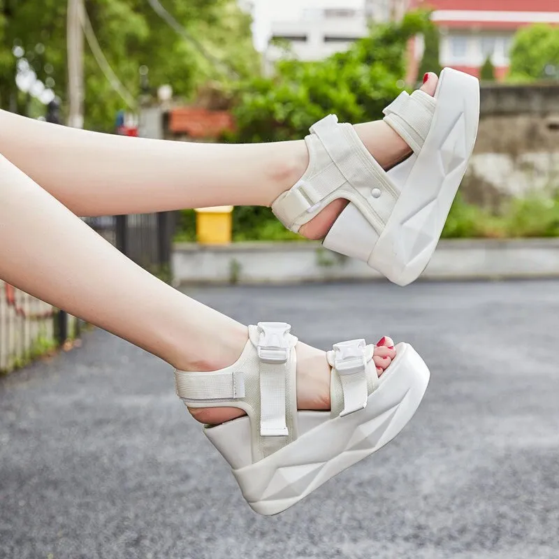 NAYIDUYUN  Sport Sandals Shoes Women Platform Wedges  High Heel