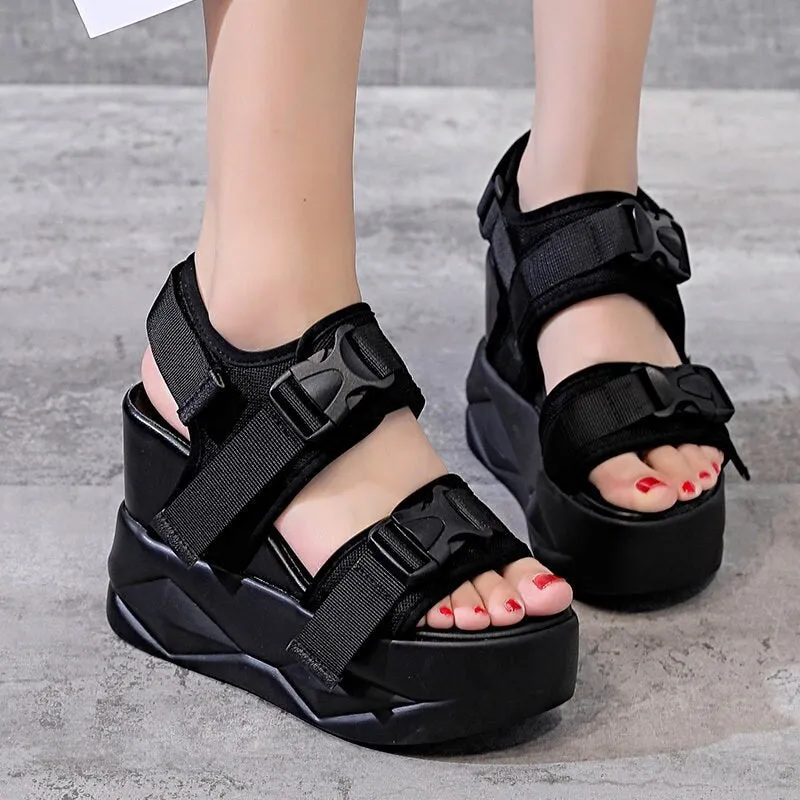 NAYIDUYUN  Sport Sandals Shoes Women Platform Wedges  High Heel
