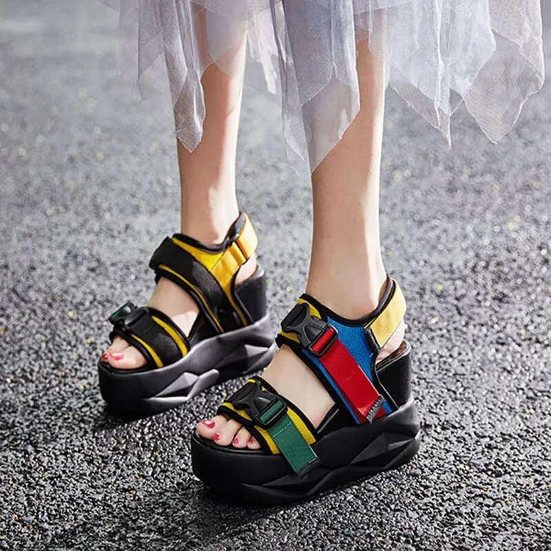 NAYIDUYUN  Sport Sandals Shoes Women Platform Wedges  High Heel