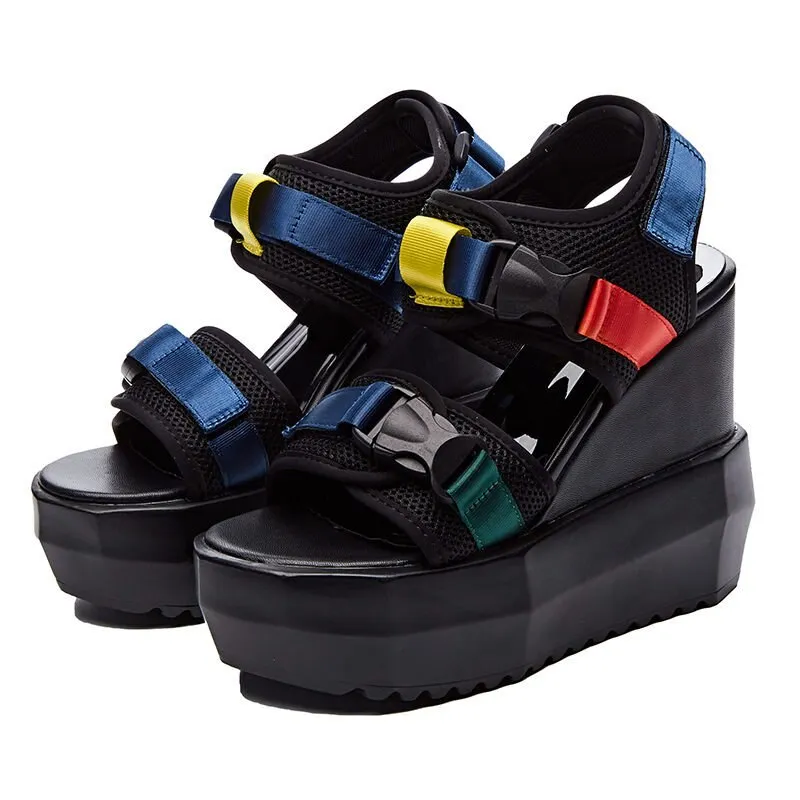 NAYIDUYUN  Sport Sandals Shoes Women Platform Wedges  High Heel