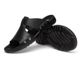 NEW Men's PU Leather Slippers Summer Casual Shoes Big Size Black Slippers and Slip-on Sandals, Sz 15/16
