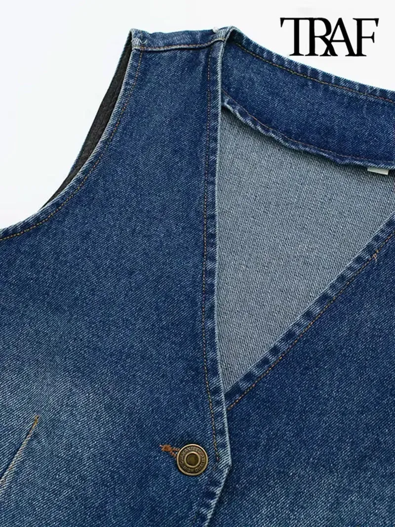 New Stylish Womens Sleeveless Front Button Denim Waistcoat, Female Outerwear