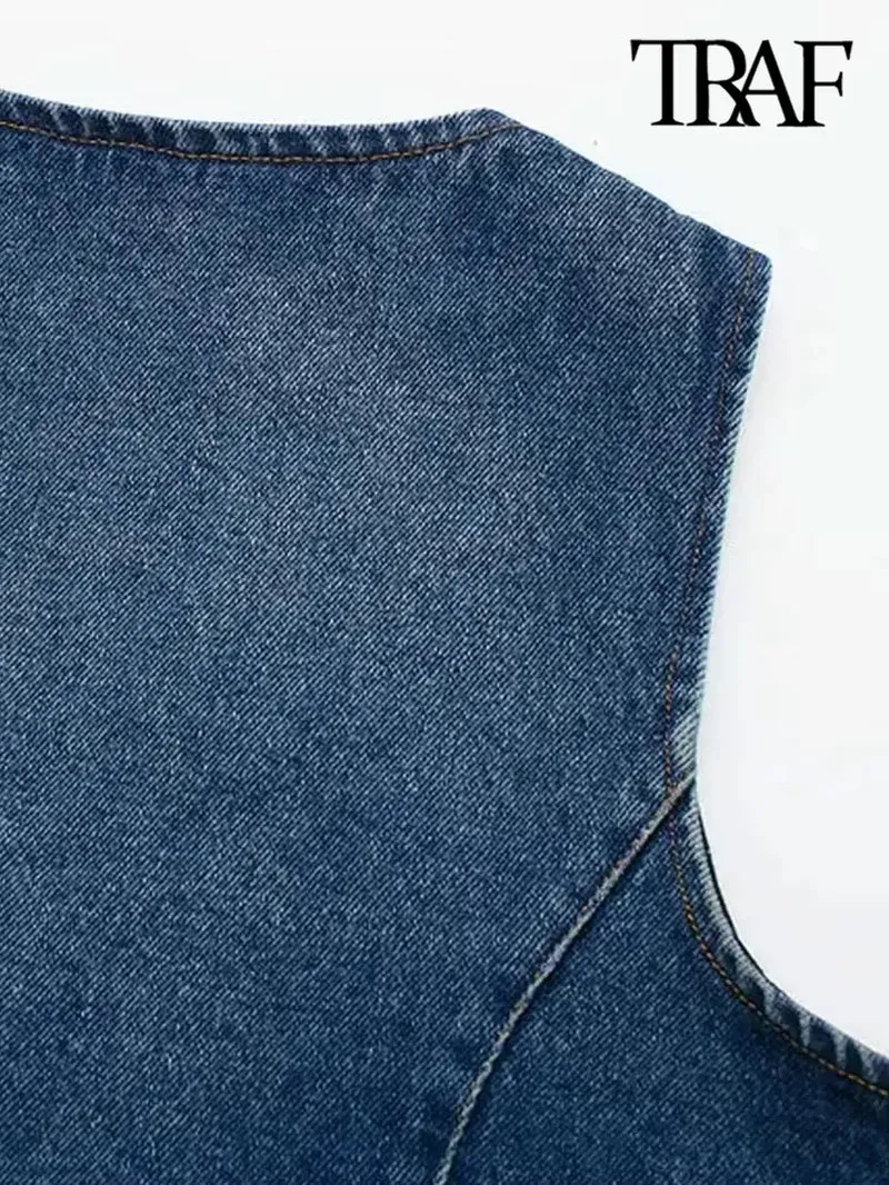 New Stylish Womens Sleeveless Front Button Denim Waistcoat, Female Outerwear