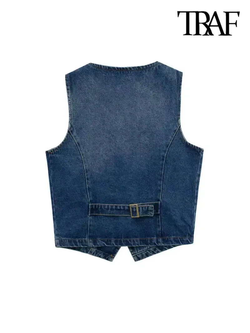 New Stylish Womens Sleeveless Front Button Denim Waistcoat, Female Outerwear