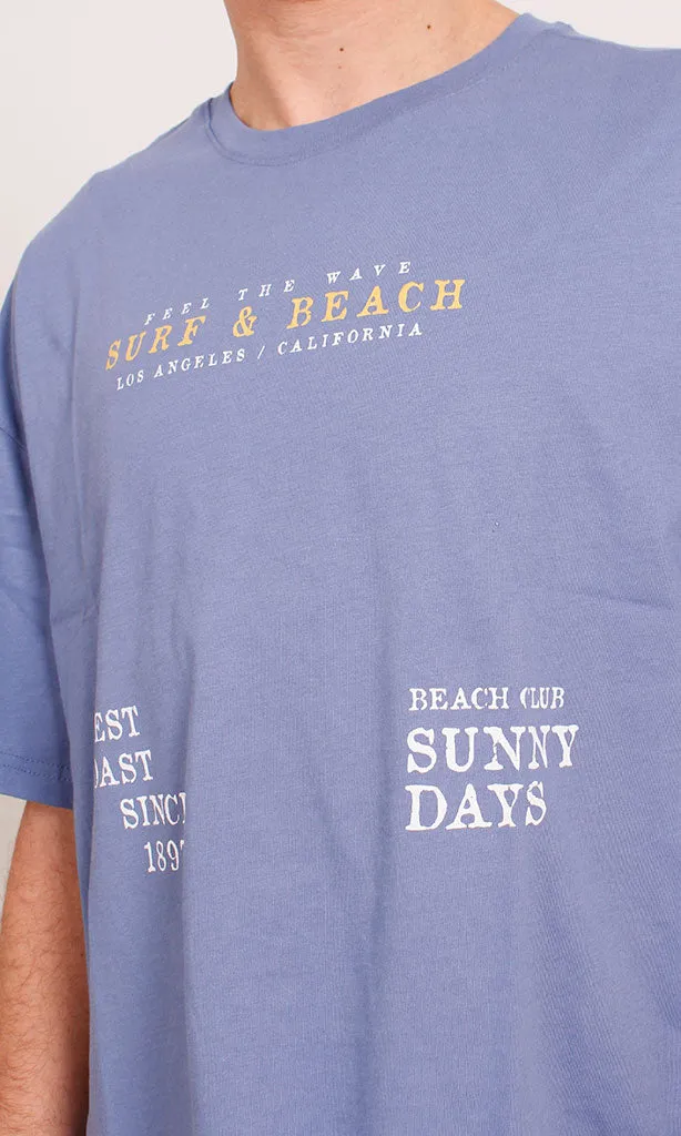 O201334 - Acrylic Beach Graphic T-Shirt  Navy Blue