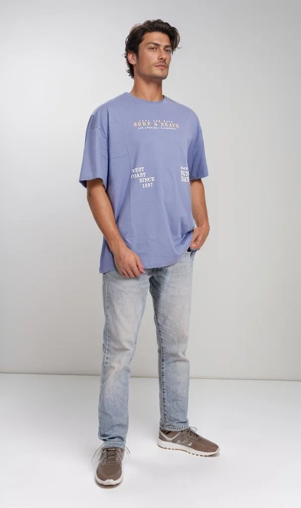 O201334 - Acrylic Beach Graphic T-Shirt  Navy Blue