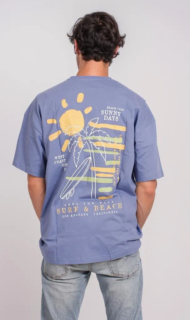 O201334 - Acrylic Beach Graphic T-Shirt  Navy Blue
