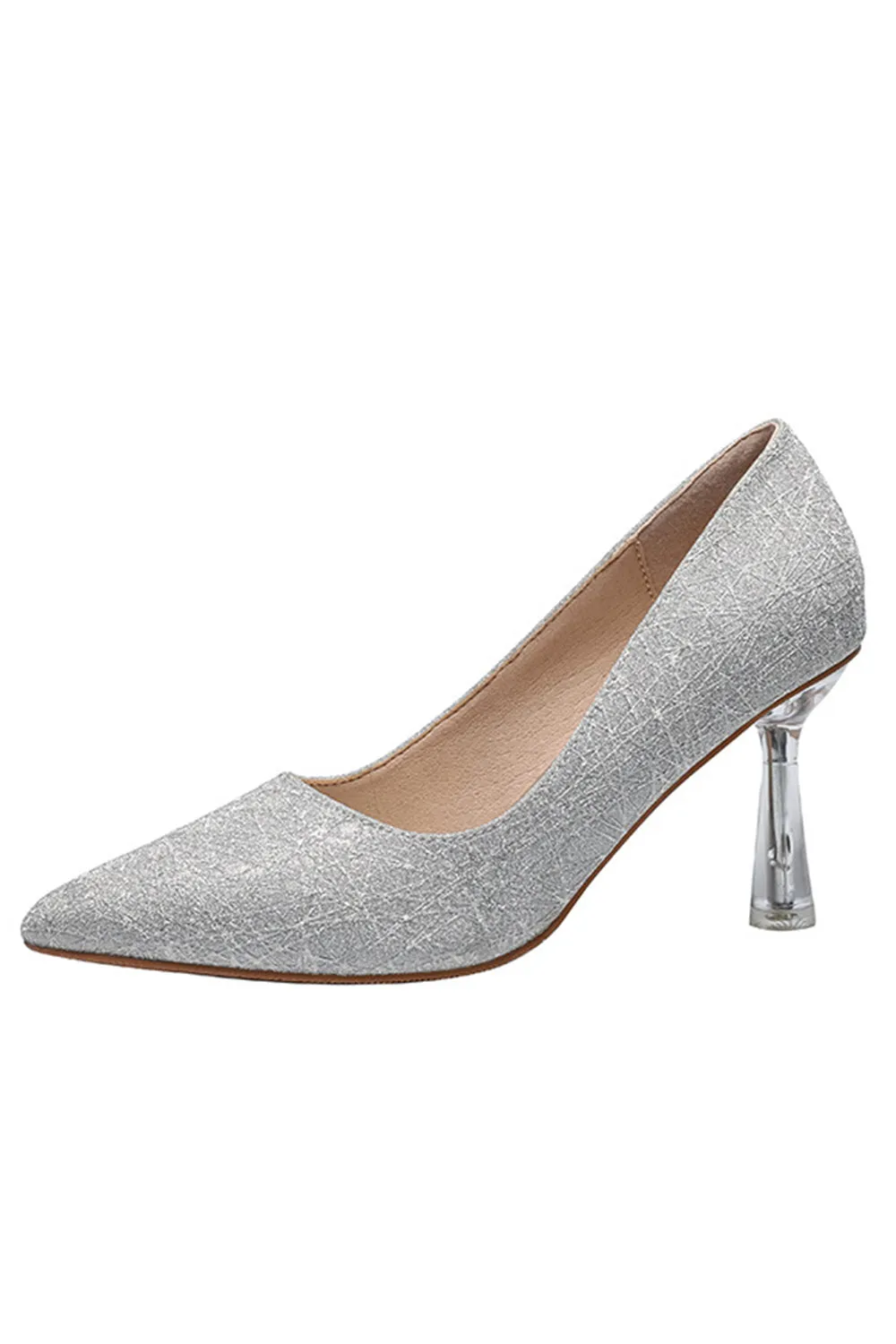 Office Shoes Microfiber Leather Close Toe Stiletto Heel With Sparkling Glitter