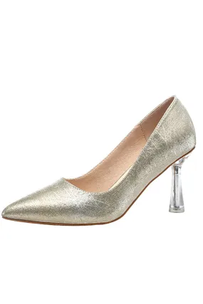 Office Shoes Microfiber Leather Close Toe Stiletto Heel With Sparkling Glitter