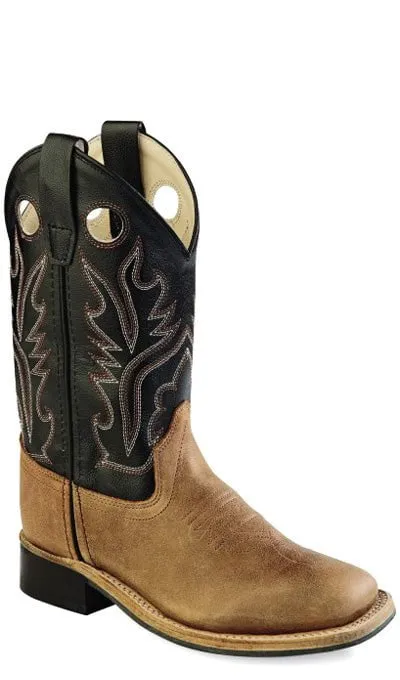 Old West Light Brown Childrens Boys Carona Leather Sq Toe Cowboy Boots 2.5 D