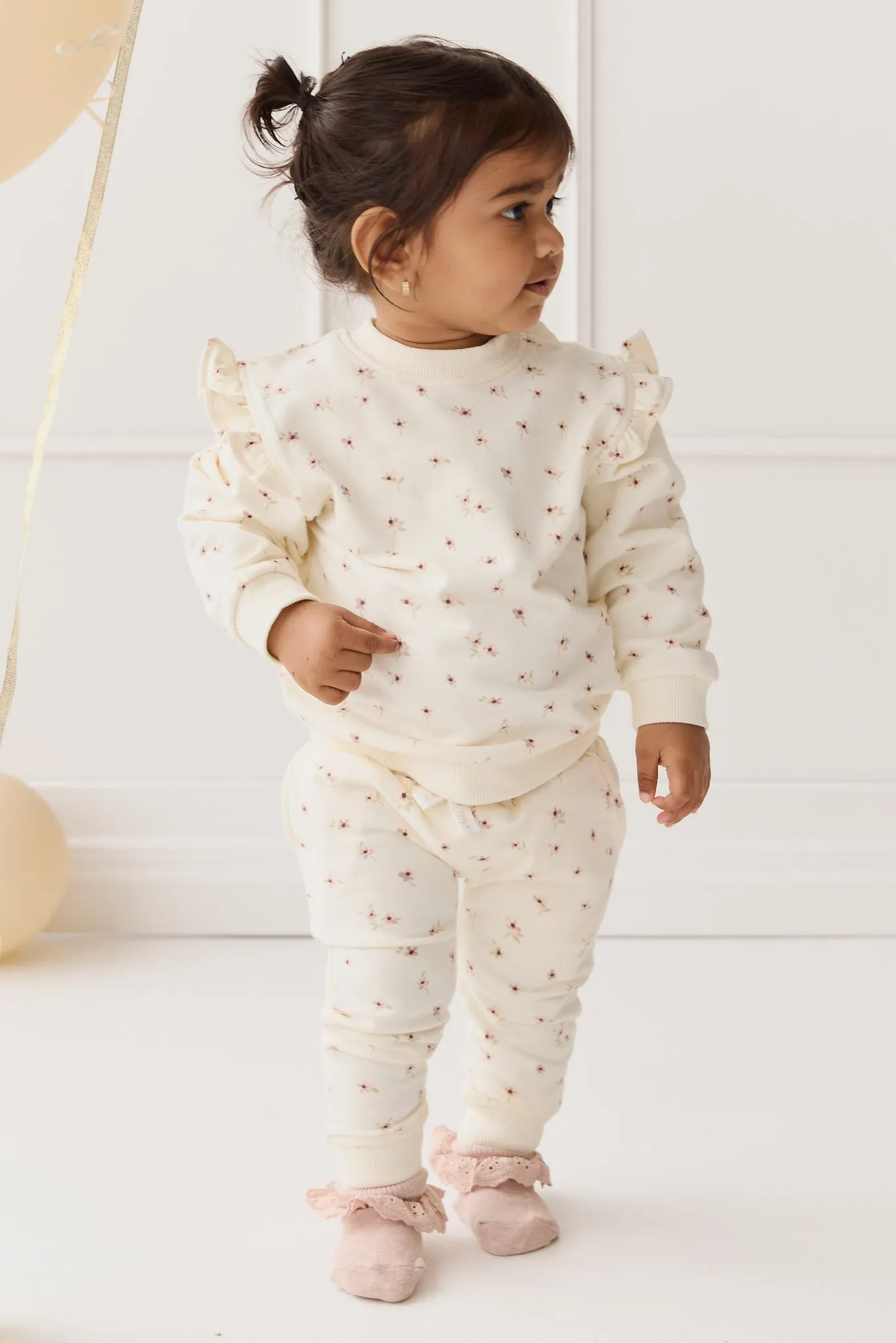 Organic Cotton Morgan Track Pant - Simple Flowers Egret