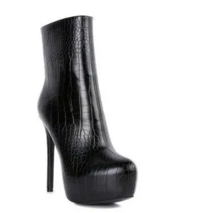 Orion High Heeled Croc Ankle Boot