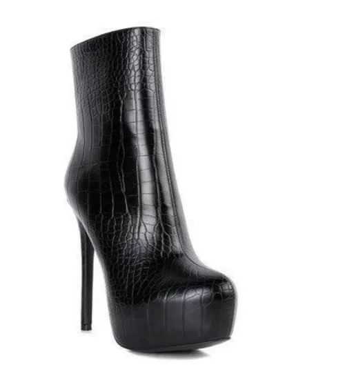 Orion High Heeled Croc Ankle Boot