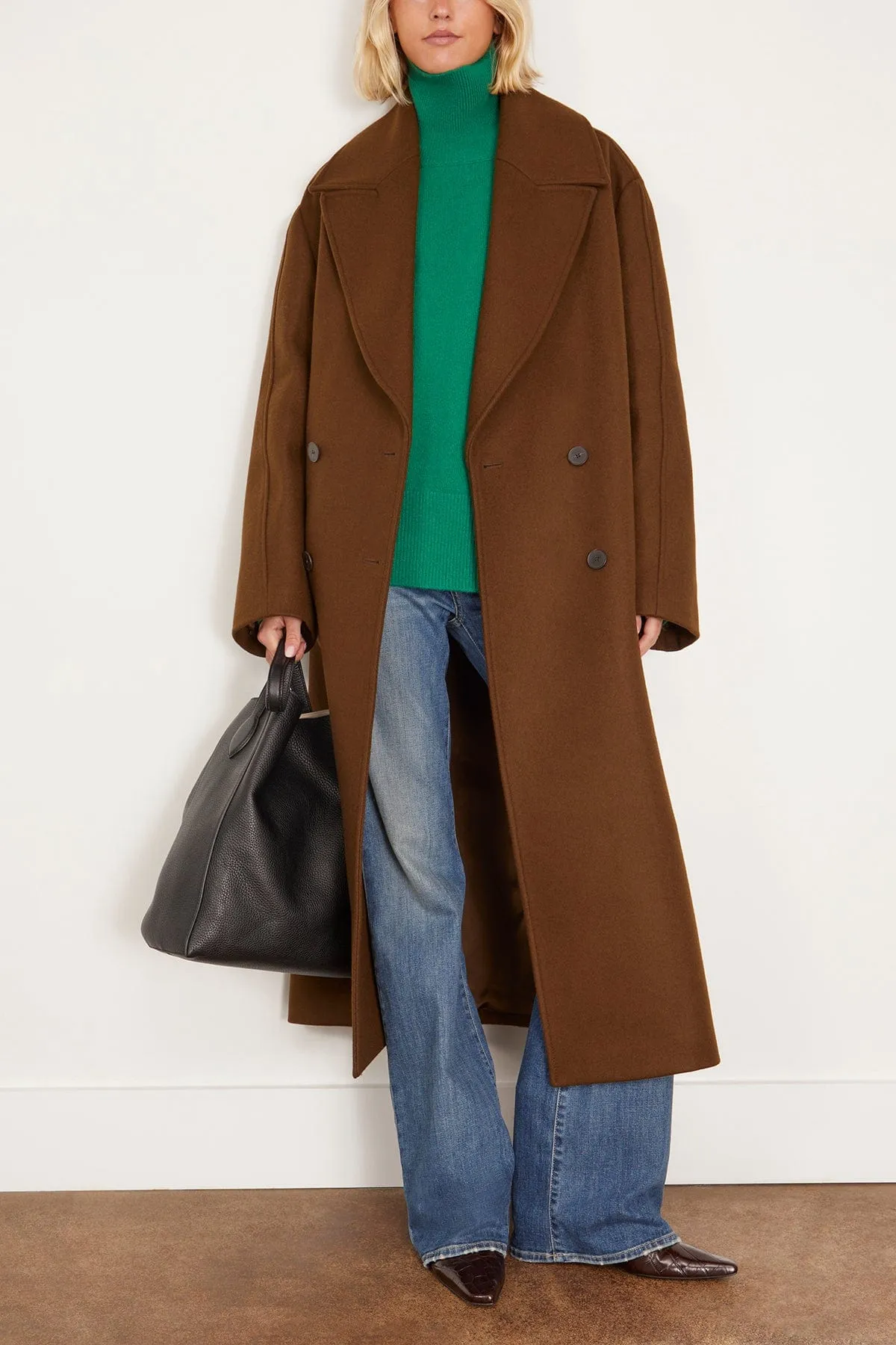 Oversized Double Breasted Coat in Olive