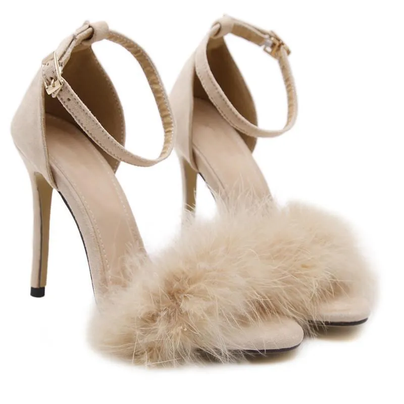 Plush Open Toe Suede Round Belt Pink Women Sandals