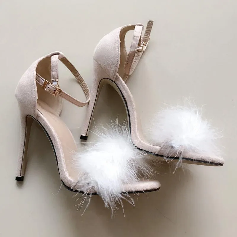 Plush Open Toe Suede Round Belt Pink Women Sandals