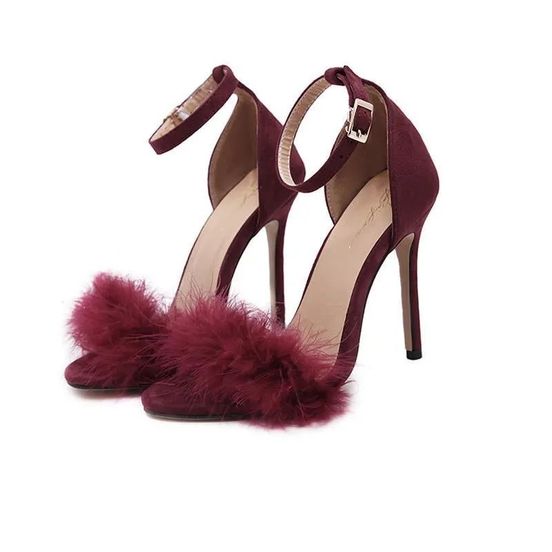 Plush Open Toe Suede Round Belt Pink Women Sandals