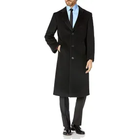 Prontomoda Men's Single Breasted Black Luxury Wool/Cashmere Full Length Topcoat