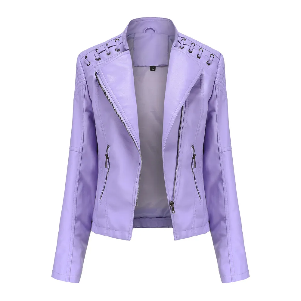 PU Long Sleeves Mock Neck Zipper Jackets