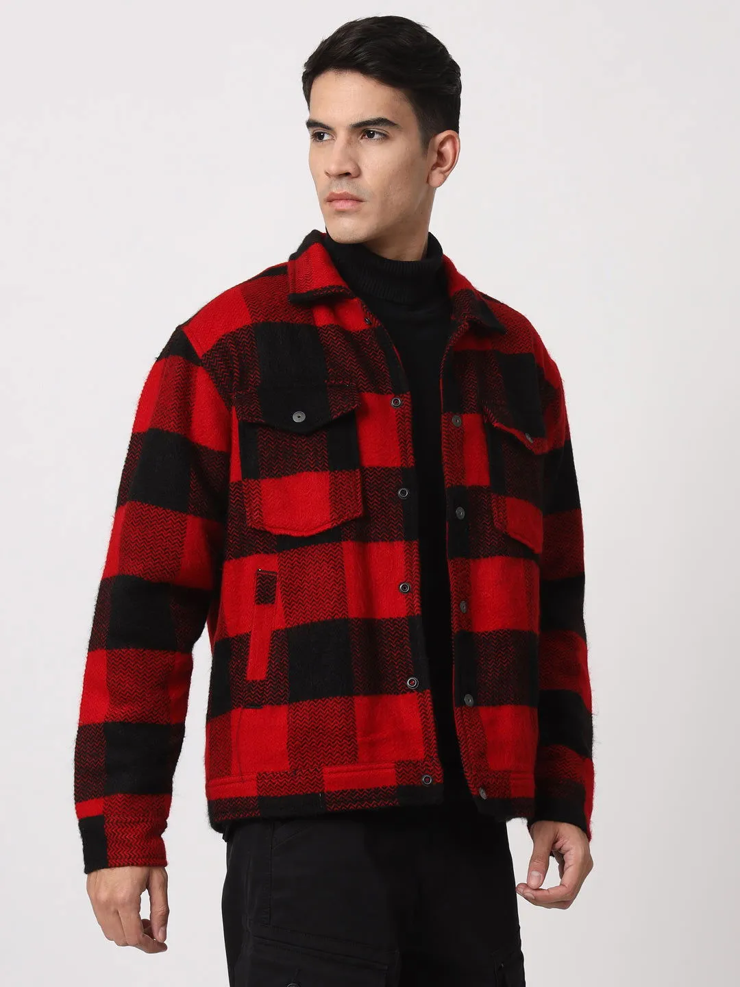 RED AND BLACK DROP SHOULDER SHACKET