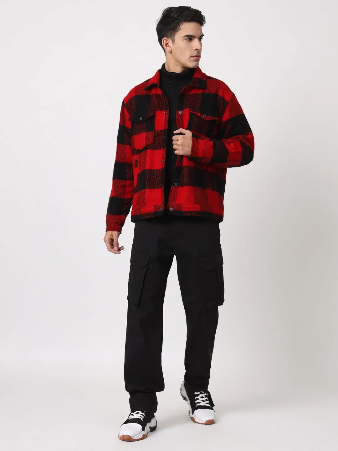 RED AND BLACK DROP SHOULDER SHACKET