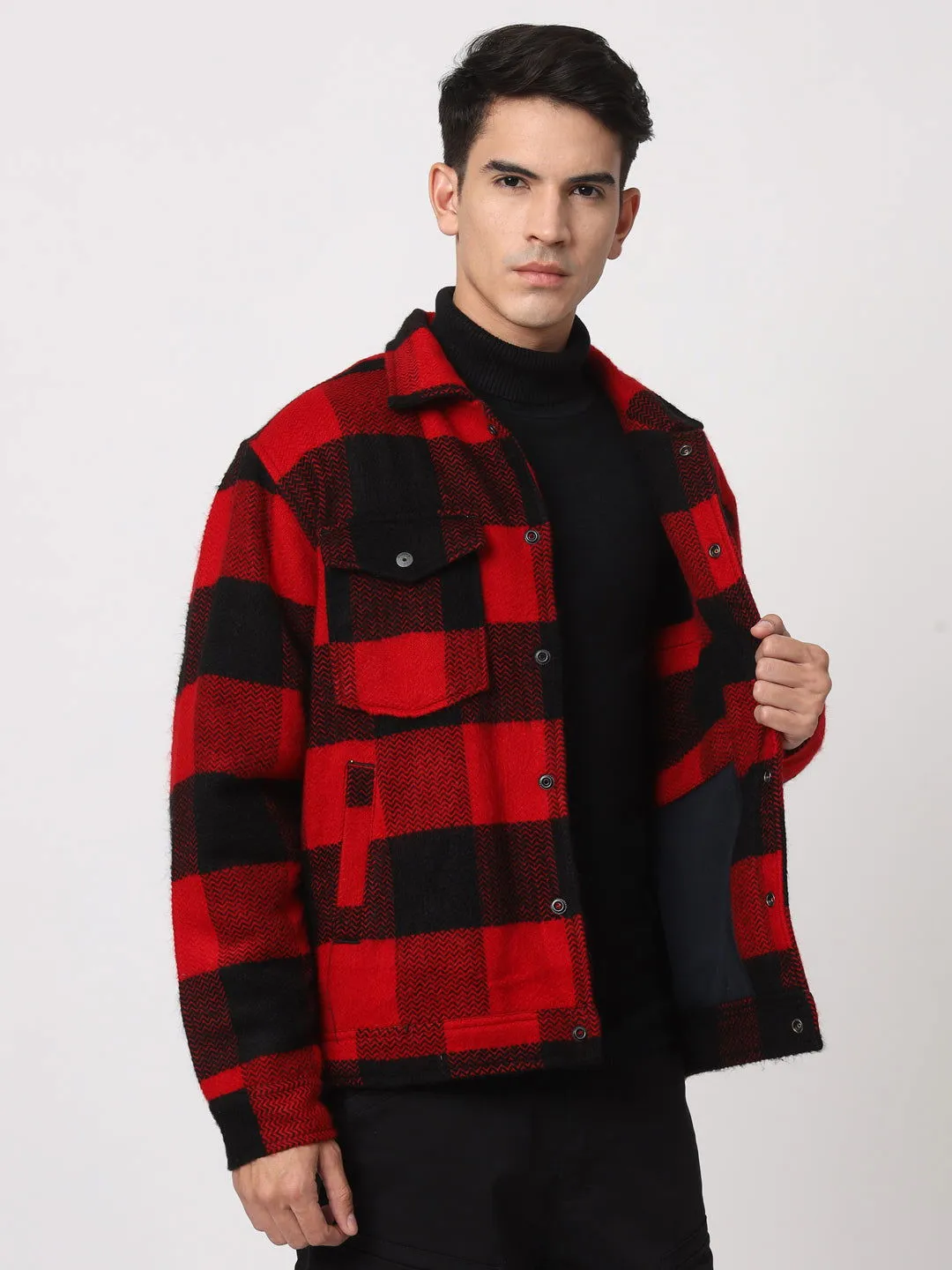 RED AND BLACK DROP SHOULDER SHACKET