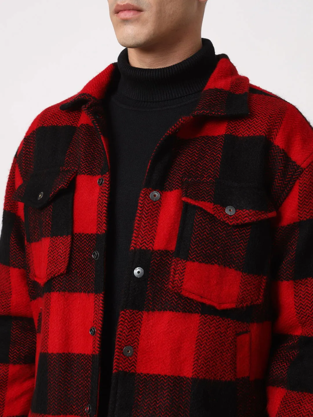 RED AND BLACK DROP SHOULDER SHACKET