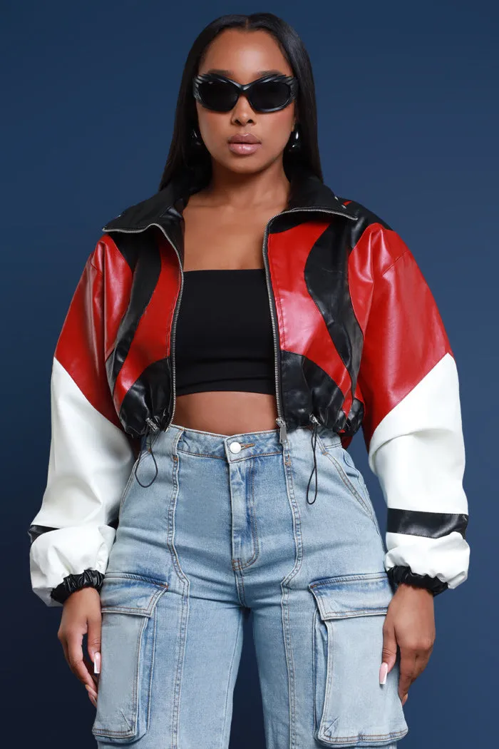 Road Warrior Contrast Faux Leather Jacket - Black/Red