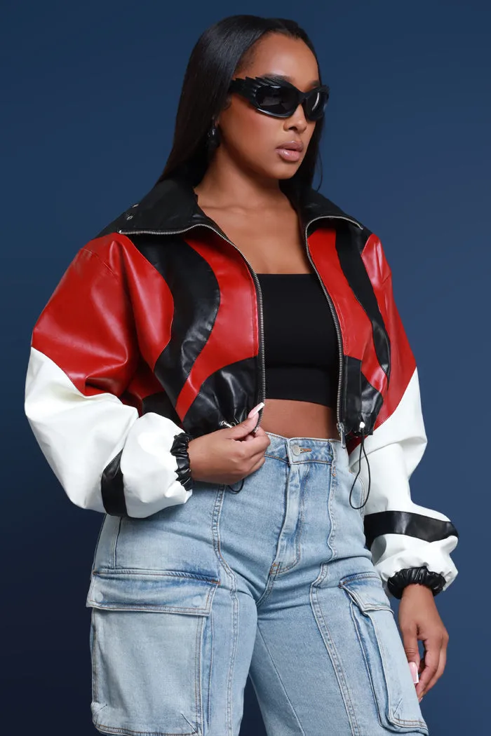 Road Warrior Contrast Faux Leather Jacket - Black/Red
