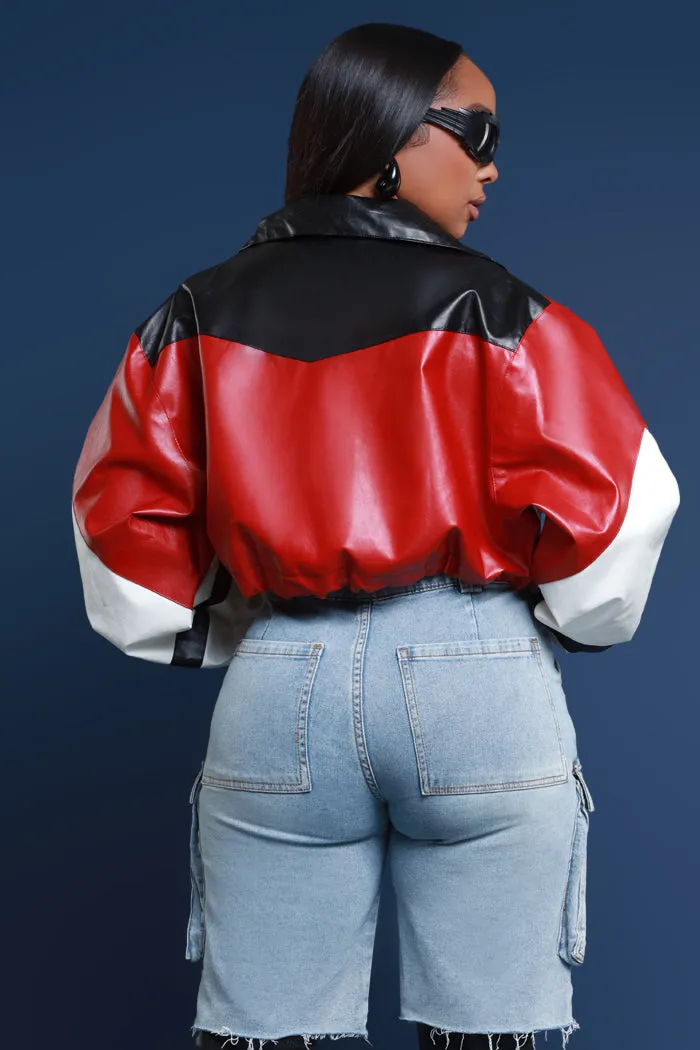 Road Warrior Contrast Faux Leather Jacket - Black/Red