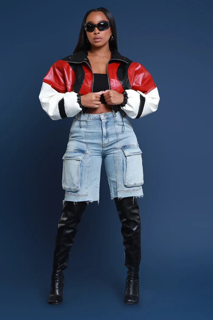 Road Warrior Contrast Faux Leather Jacket - Black/Red