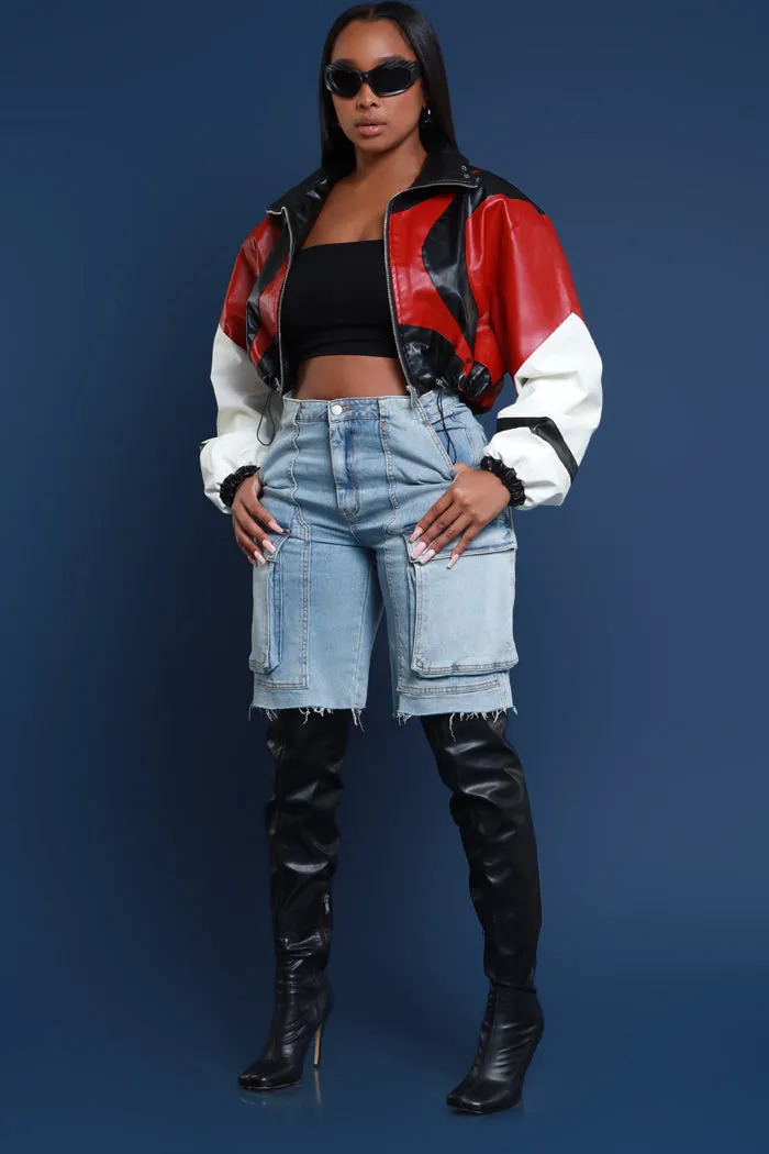 Road Warrior Contrast Faux Leather Jacket - Black/Red