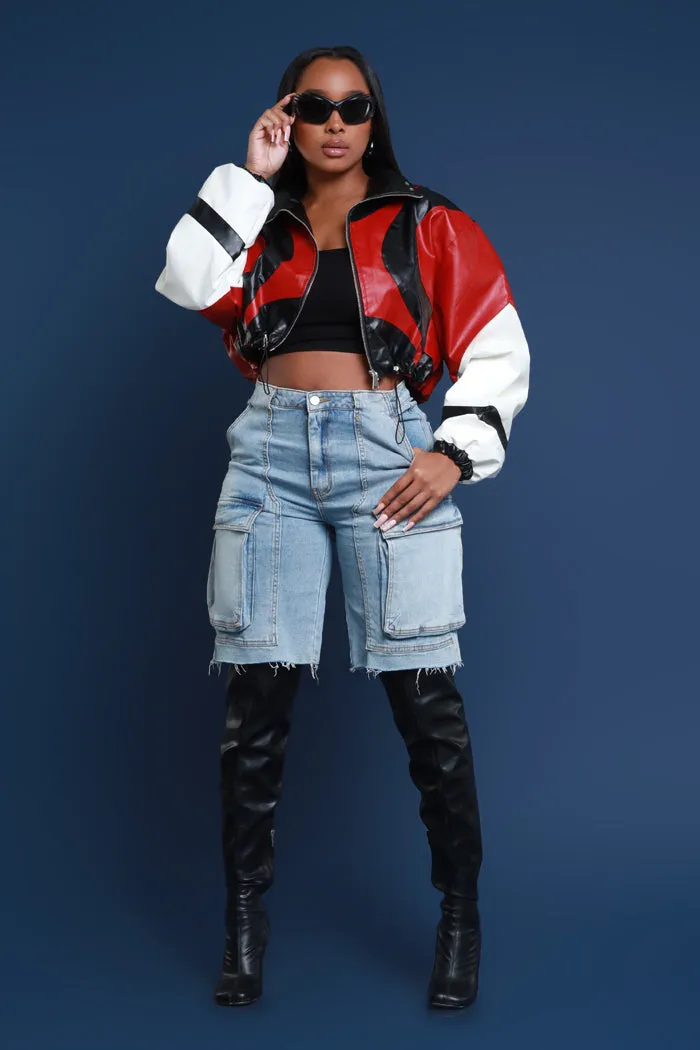 Road Warrior Contrast Faux Leather Jacket - Black/Red