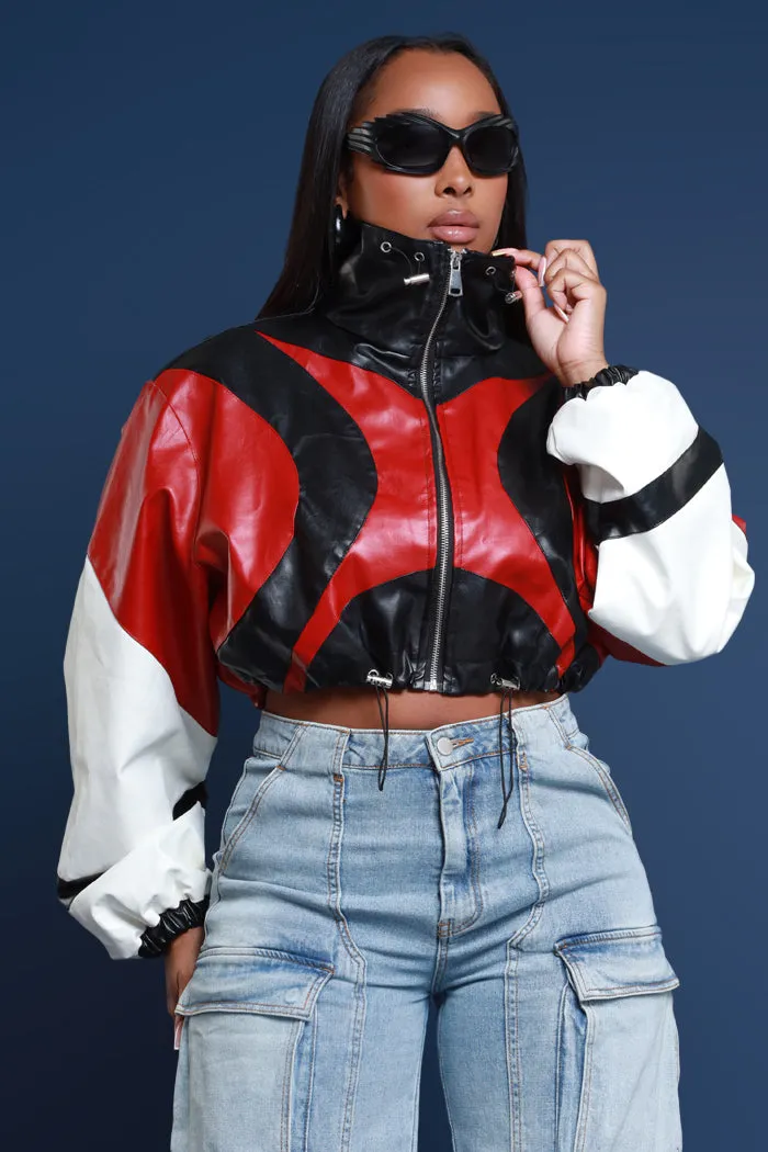 Road Warrior Contrast Faux Leather Jacket - Black/Red