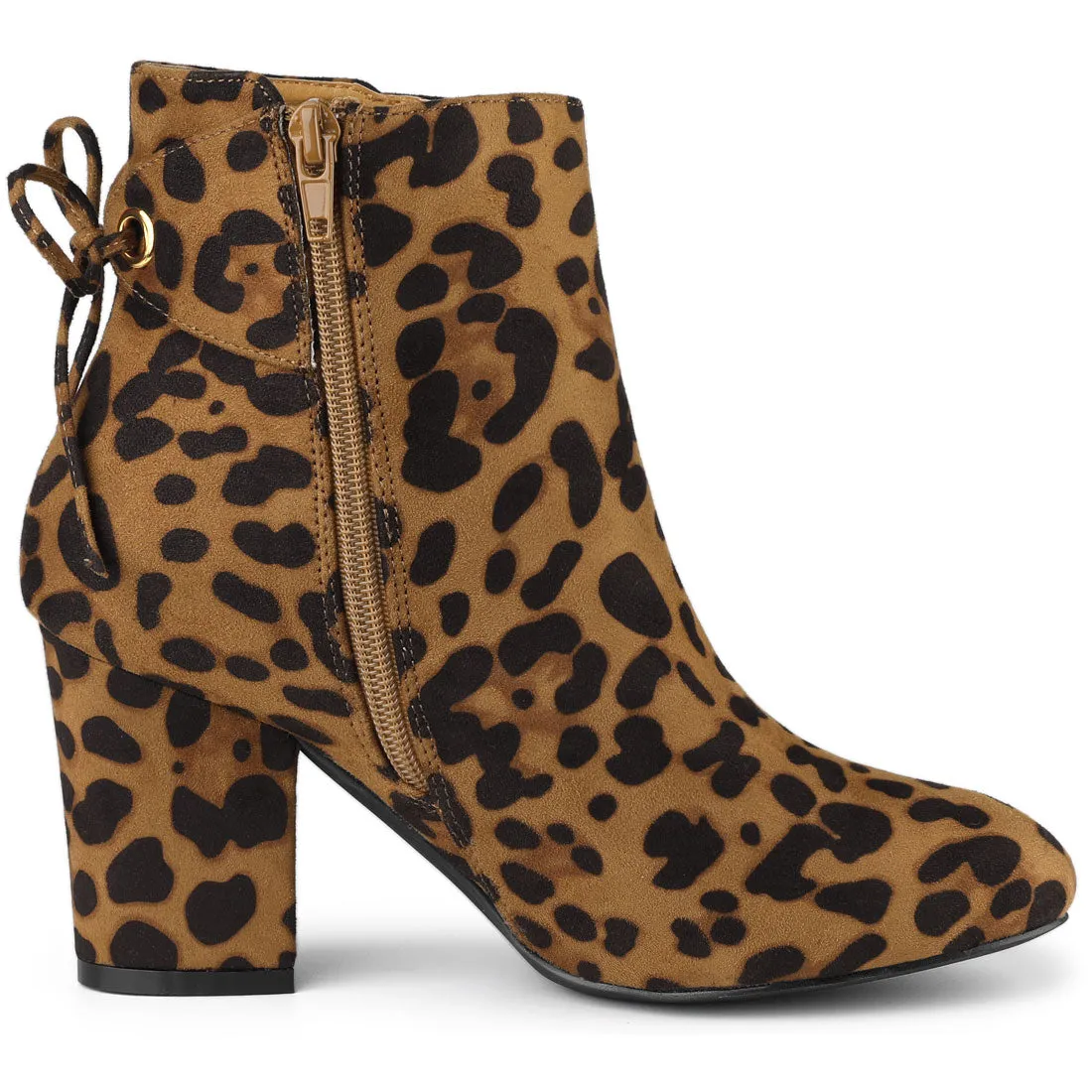 Round Toe Block Heel Zipper Lace Up Ankle Boots