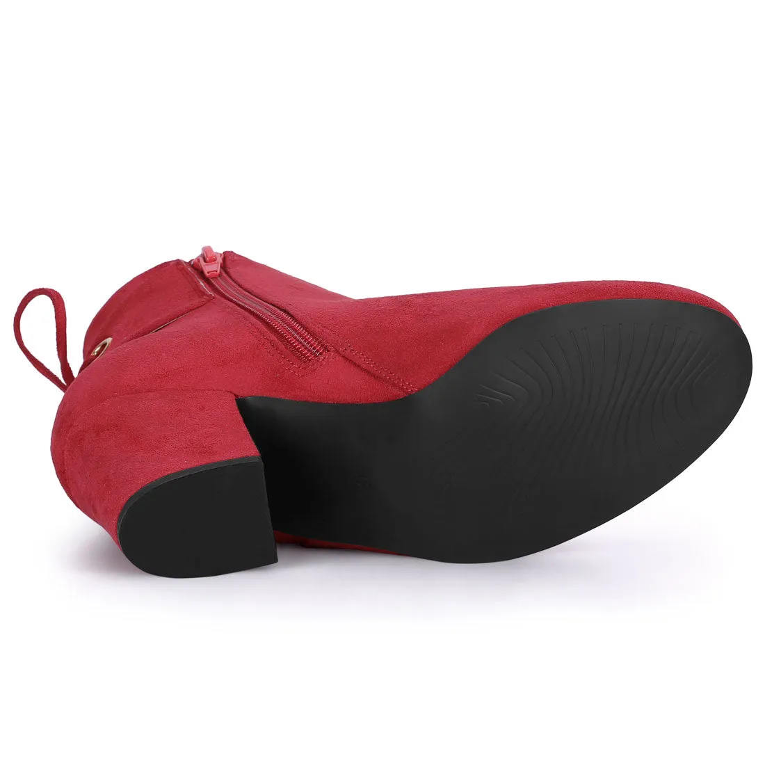 Round Toe Block Heel Zipper Lace Up Ankle Boots