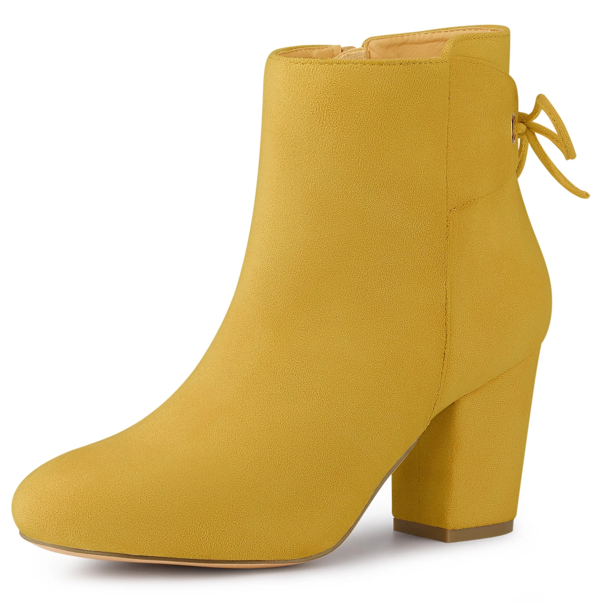 Round Toe Block Heel Zipper Lace Up Ankle Boots
