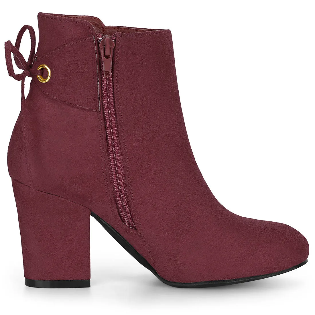 Round Toe Block Heel Zipper Lace Up Ankle Boots