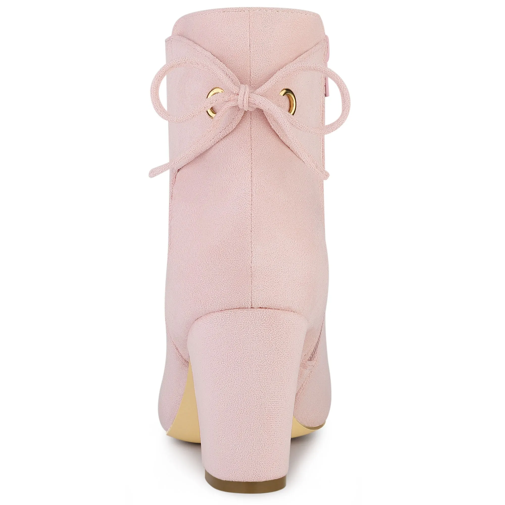 Round Toe Block Heel Zipper Lace Up Ankle Boots