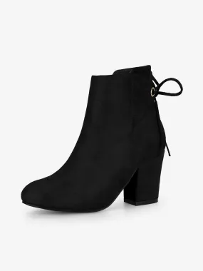 Round Toe Block Heel Zipper Lace Up Ankle Boots