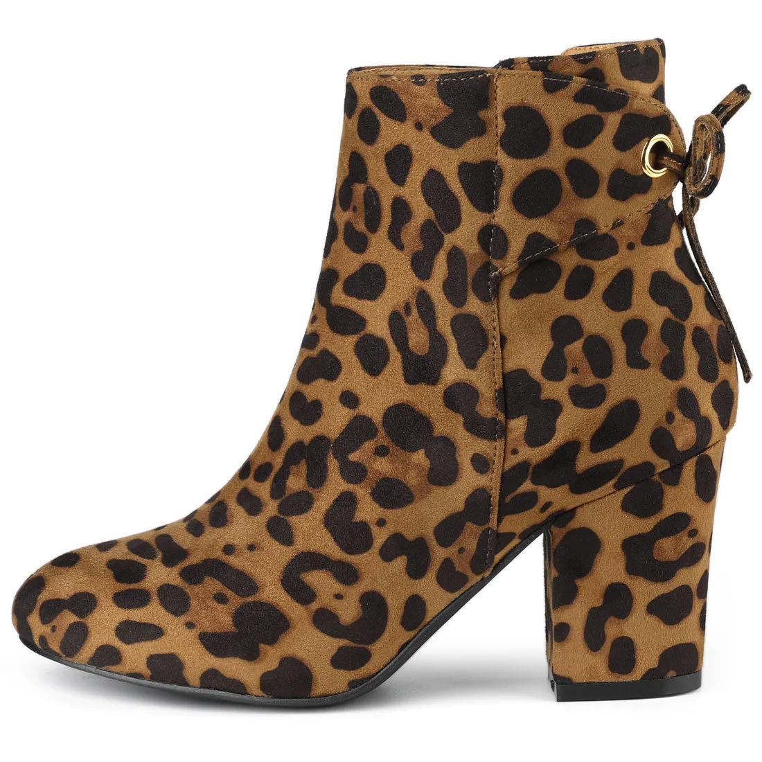 Round Toe Block Heel Zipper Lace Up Ankle Boots
