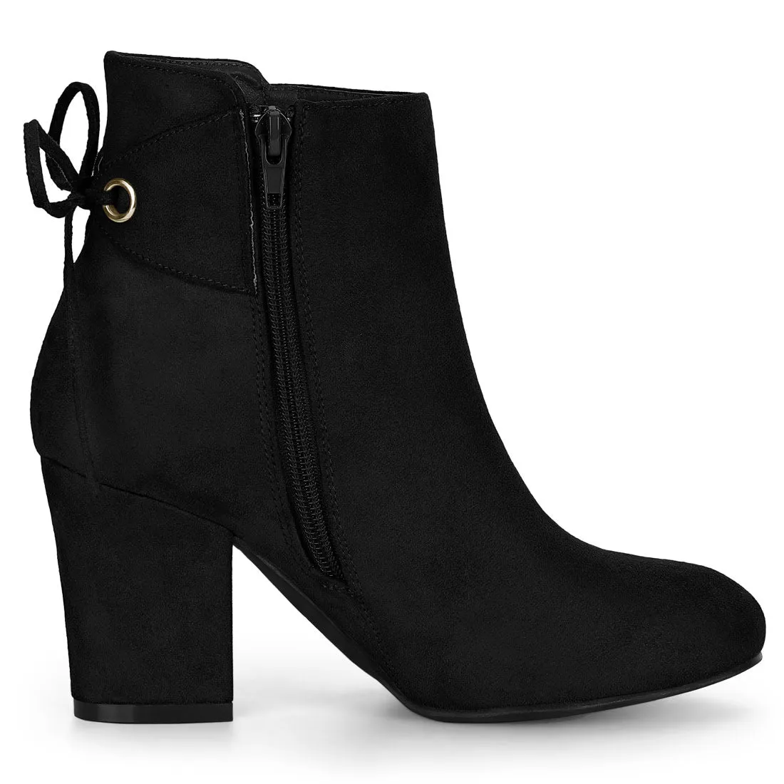 Round Toe Block Heel Zipper Lace Up Ankle Boots