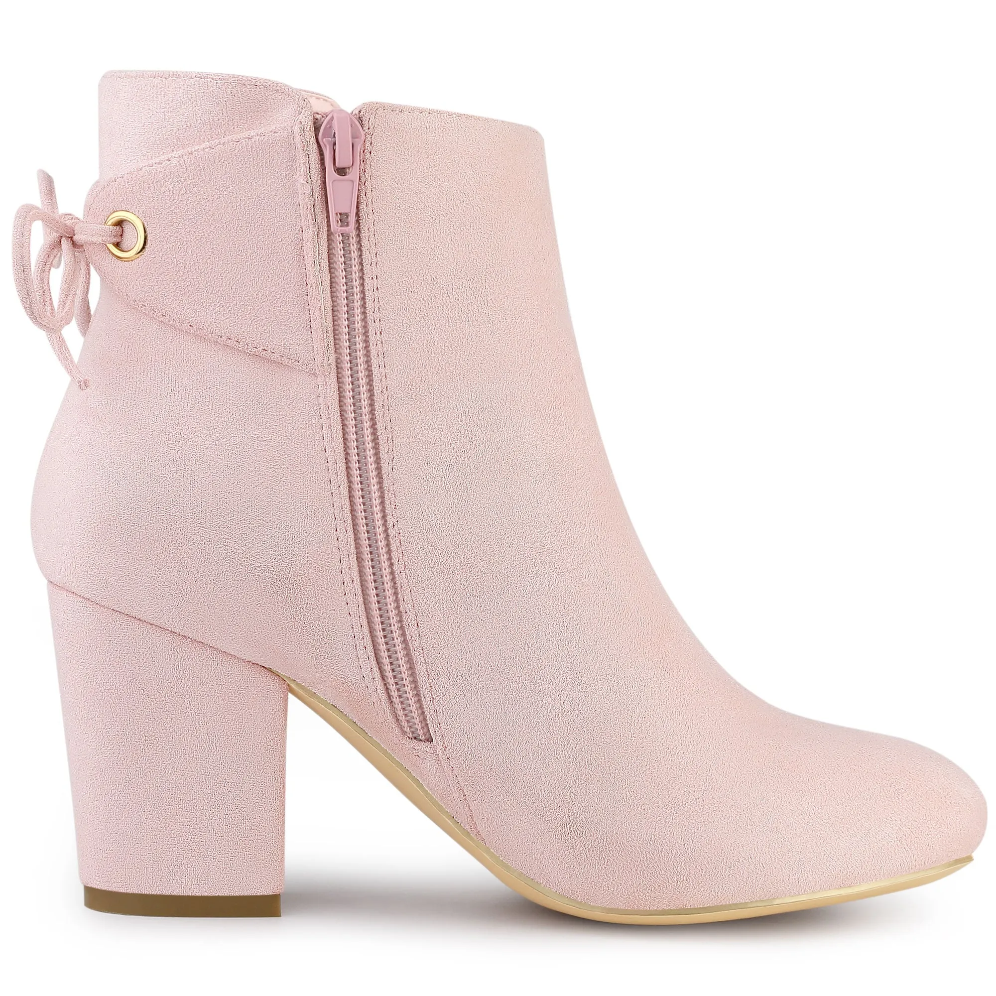 Round Toe Block Heel Zipper Lace Up Ankle Boots