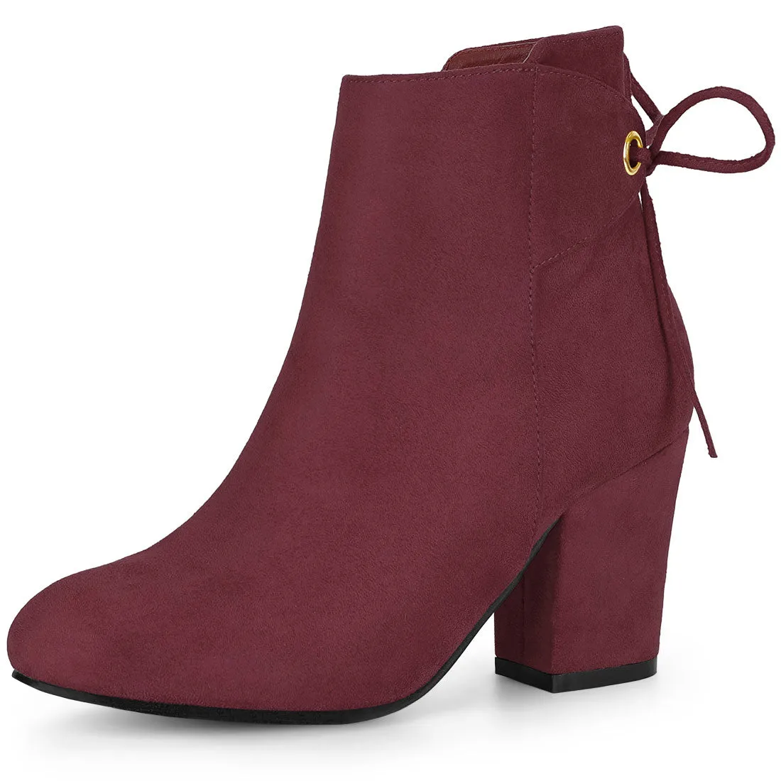 Round Toe Block Heel Zipper Lace Up Ankle Boots