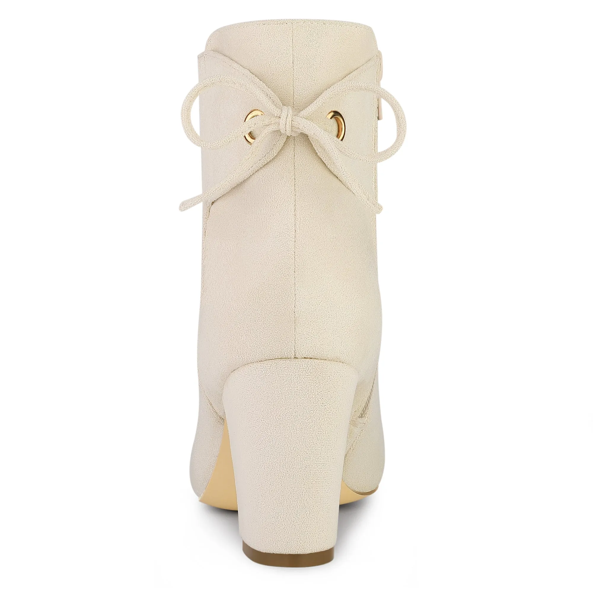 Round Toe Block Heel Zipper Lace Up Ankle Boots