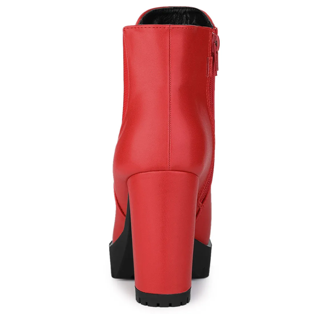 Round Toe Zipper Block Heel Platform Ankle Boots